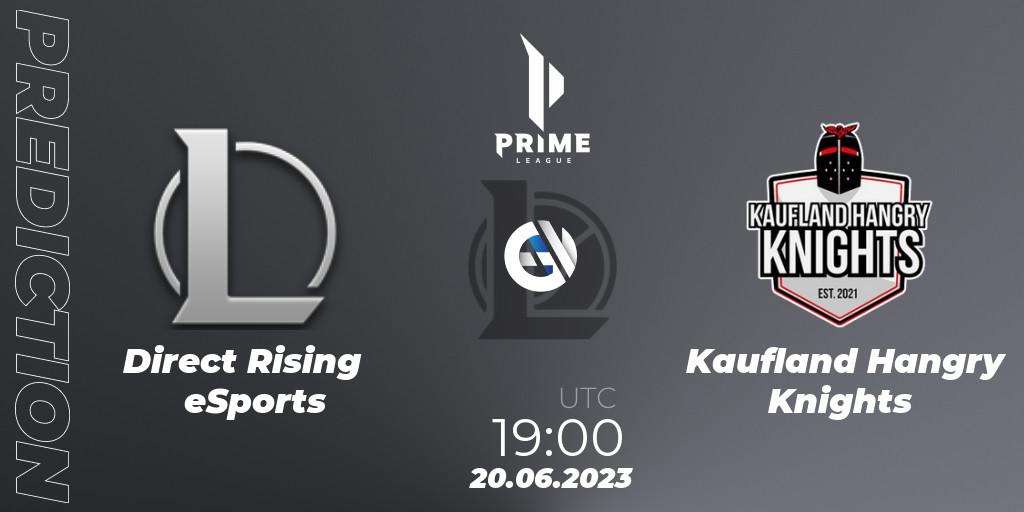 Pronósticos Direct Rising eSports - Kaufland Hangry Knights. 20.06.2023 at 19:00. Prime League 2nd Division Summer 2023 - LoL