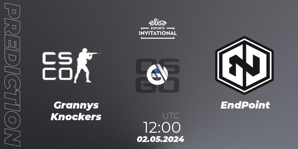 Pronósticos Grannys Knockers - EndPoint. 02.05.2024 at 12:00. Elisa Invitational Spring 2024 - Counter-Strike (CS2)