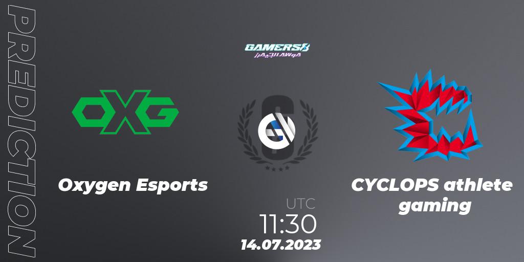 Pronósticos Oxygen Esports - CYCLOPS athlete gaming. 14.07.2023 at 11:30. Gamers8 2023 - Rainbow Six