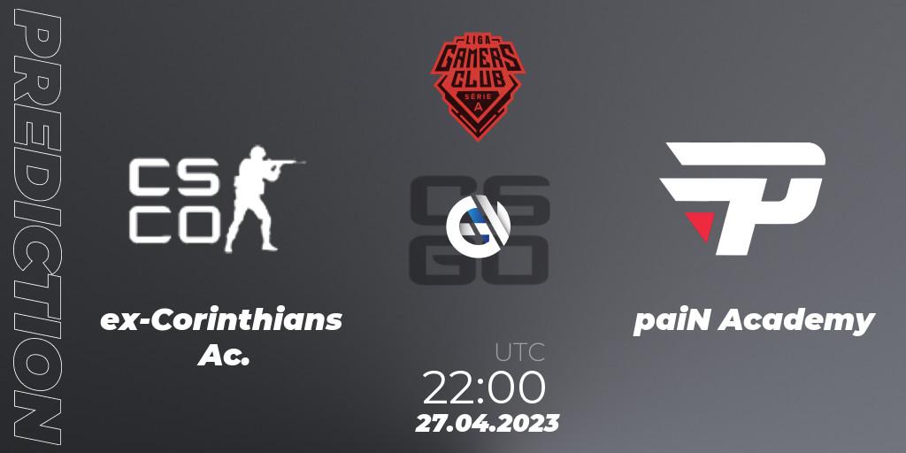 Pronósticos ex-Corinthians Ac. - paiN Academy. 27.04.2023 at 22:00. Gamers Club Liga Série A: April 2023 - Counter-Strike (CS2)