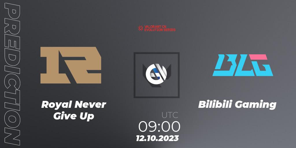 Pronósticos Royal Never Give Up - Bilibili Gaming. 12.10.2023 at 09:00. VALORANT China Evolution Series Act 2: Selection - Play-In - VALORANT
