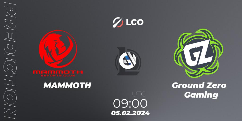 Pronósticos MAMMOTH - Ground Zero Gaming. 05.02.24. LCO Split 1 2024 - Group Stage - LoL