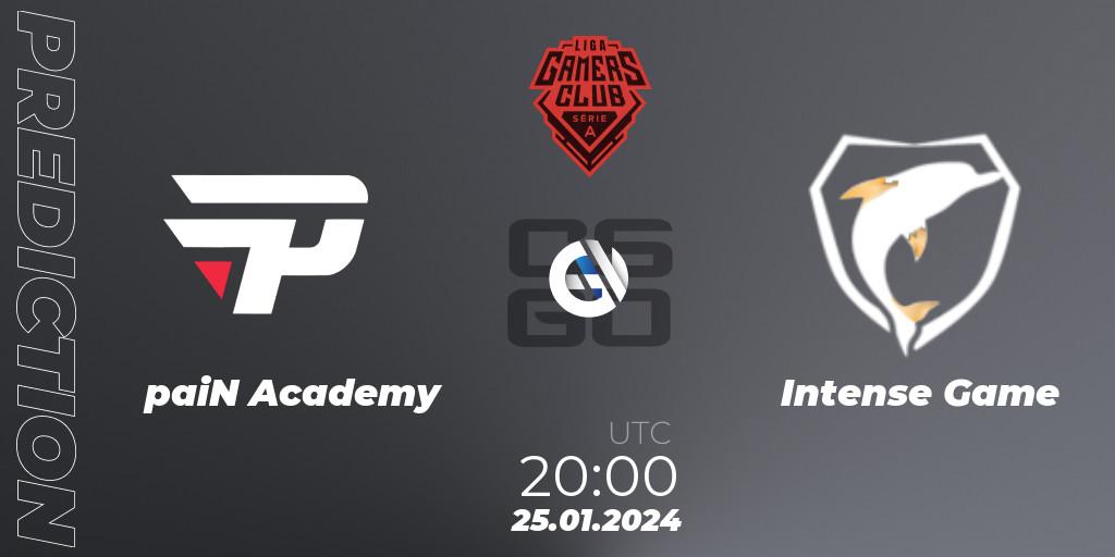 Pronósticos paiN Academy - Intense Game. 24.01.2024 at 20:00. Gamers Club Liga Série A: January 2024 - Counter-Strike (CS2)