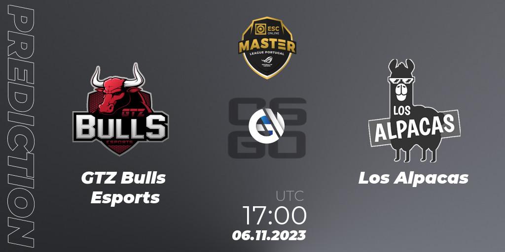 Pronósticos GTZ Bulls Esports - Los Alpacas. 06.11.23. Master League Portugal Season 12: Online Stage - CS2 (CS:GO)