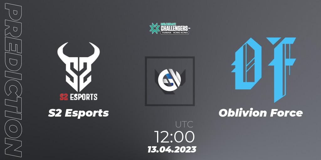 Pronósticos S2 Esports - Oblivion Force. 13.04.2023 at 12:00. VALORANT Challengers 2023: Hong Kong & Taiwan Split 2 - Group stage - VALORANT