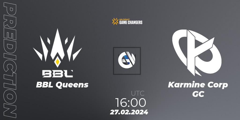Pronósticos BBL Queens - Karmine Corp GC. 27.02.2024 at 16:00. VCT 2024: Game Changers EMEA Stage 1 - VALORANT