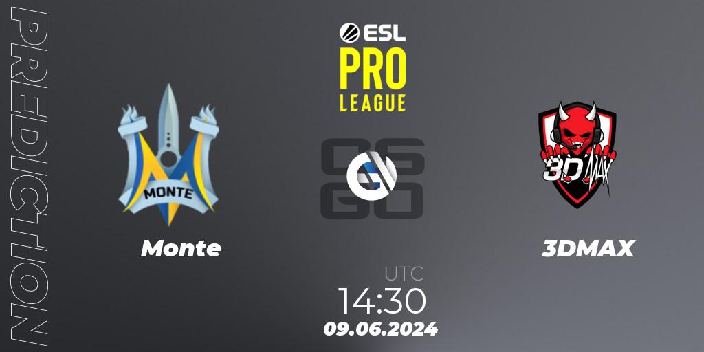 Pronósticos Monte - 3DMAX. 09.06.2024 at 14:30. ESL Pro League Season 20: European Conference - Counter-Strike (CS2)