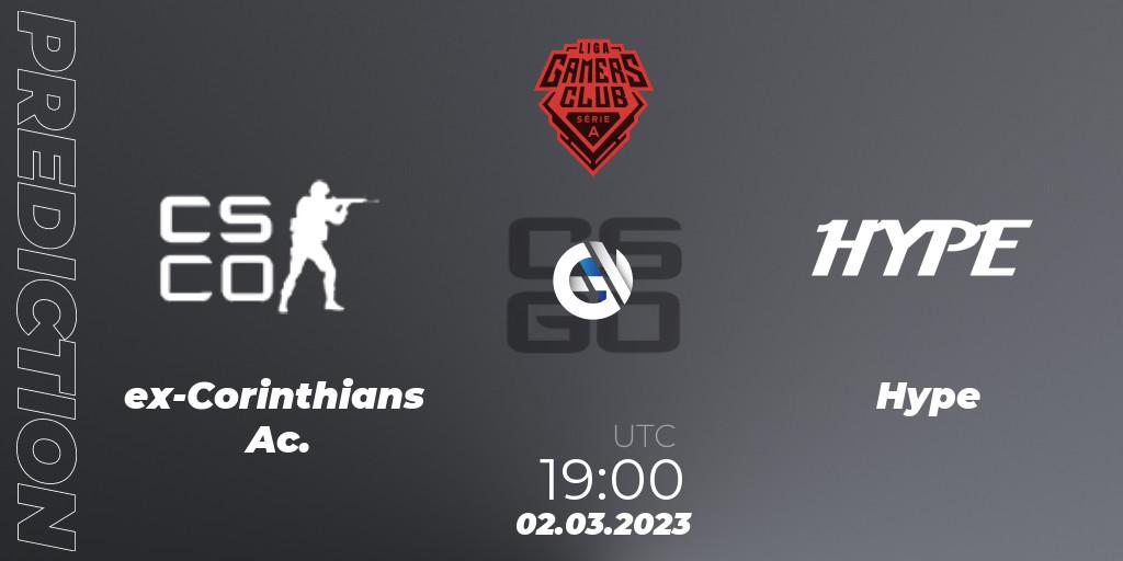 Pronósticos ex-Corinthians Ac. - Hype. 02.03.2023 at 19:00. Gamers Club Liga Série A: February 2023 - Counter-Strike (CS2)