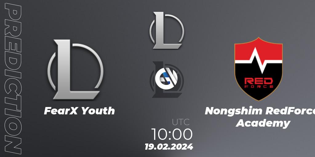 Pronósticos FearX Youth - Nongshim RedForce Academy. 19.02.2024 at 10:00. LCK Challengers League 2024 Spring - Group Stage - LoL