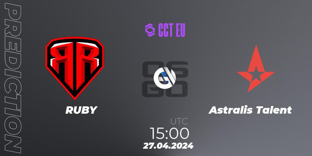 Pronósticos RUBY - Astralis Talent. 27.04.2024 at 15:00. CCT Season 2 Europe Series 2 Closed Qualifier - Counter-Strike (CS2)