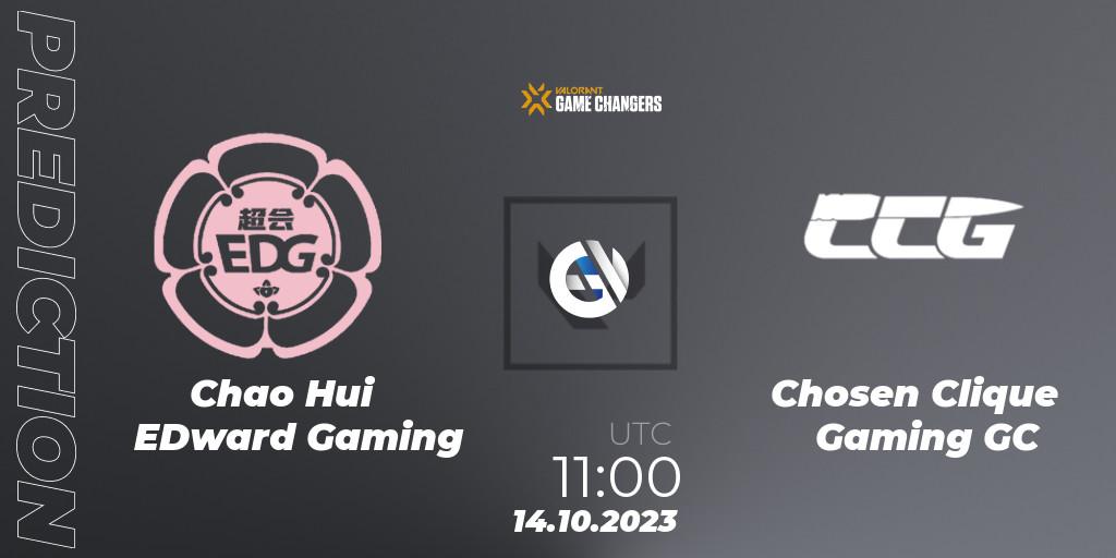 Pronósticos Chao Hui EDward Gaming - Chosen Clique Gaming GC. 14.10.2023 at 11:00. VALORANT Champions Tour 2023: Game Changers China Qualifier - VALORANT
