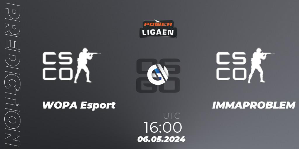 Pronósticos WOPA Esport - IMMAPROBLEM. 06.05.2024 at 16:00. Dust2.dk Ligaen Season 26 - Counter-Strike (CS2)