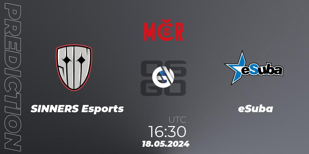 Pronósticos SINNERS Esports - eSuba. 18.05.2024 at 16:30. Tipsport Cup Spring 2024: Online Stage - Counter-Strike (CS2)