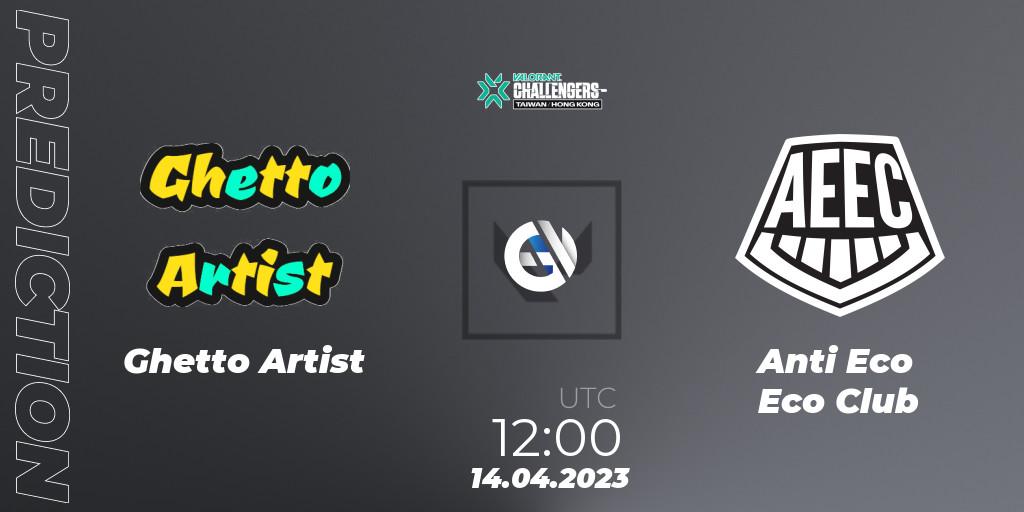 Pronósticos Ghetto Artist - Anti Eco Eco Club. 14.04.2023 at 12:00. VALORANT Challengers 2023: Hong Kong & Taiwan Split 2 - Group stage - VALORANT