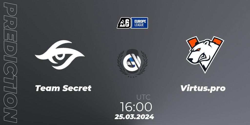Pronósticos Team Secret - Virtus.pro. 25.03.24. Europe League 2024 - Stage 1 - Rainbow Six