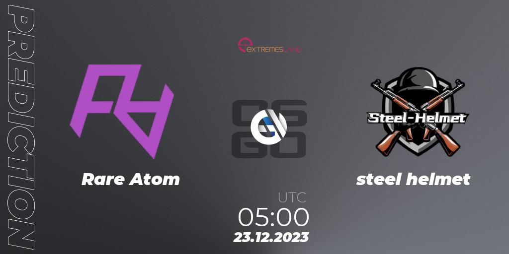 Pronósticos Rare Atom - steel helmet. 23.12.2023 at 05:00. eXTREMESLAND 2023: Chinese Qualifier - Counter-Strike (CS2)