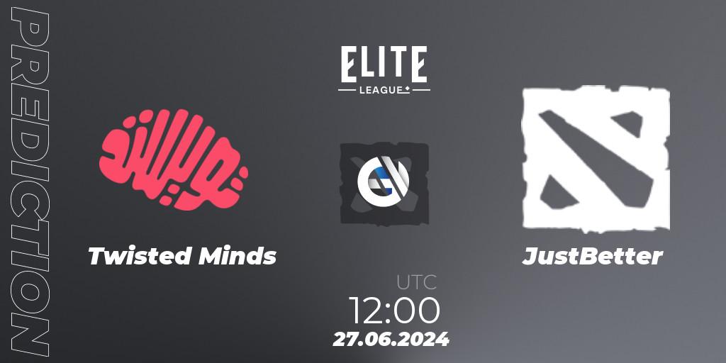 Pronósticos Twisted Minds - JustBetter. 27.06.2024 at 12:00. Elite League Season 2: Western Europe Closed Qualifier - Dota 2