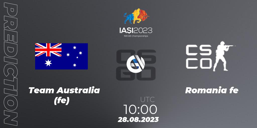 Pronósticos Team Australia (fe) - Romania fe. 28.08.2023 at 10:00. IESF Female World Esports Championship 2023 - Counter-Strike (CS2)