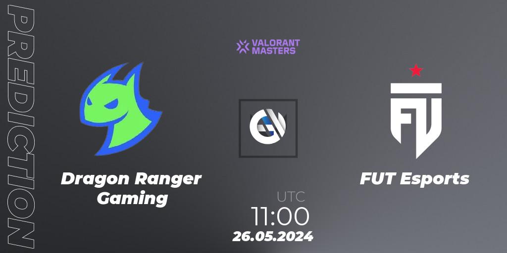 Pronósticos Dragon Ranger Gaming - FUT Esports. 26.05.2024 at 11:00. VCT 2024: Masters Shanghai - VALORANT