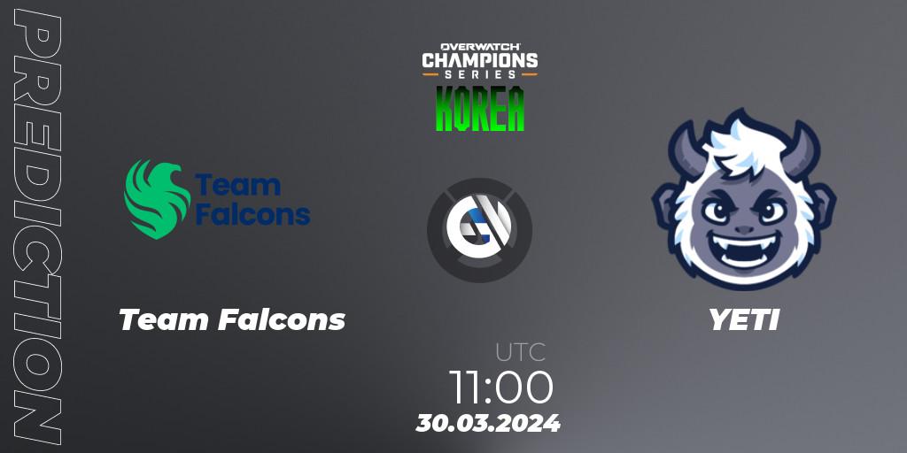 Pronósticos Team Falcons - YETI. 30.03.24. Overwatch Champions Series 2024 - Stage 1 Korea - Overwatch