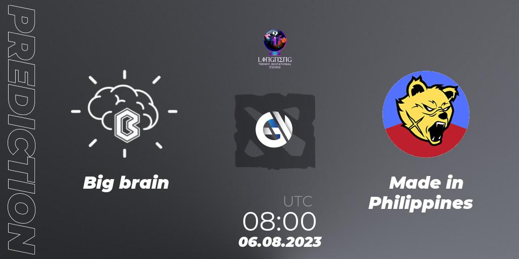 Pronósticos Big brain - Made in Philippines. 06.08.2023 at 08:30. LingNeng Trendy Invitational - Dota 2
