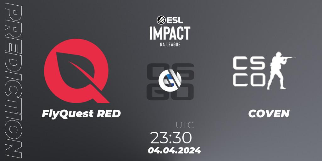 Pronósticos FlyQuest RED - COVEN. 04.04.2024 at 23:30. ESL Impact League Season 5: North America - Counter-Strike (CS2)