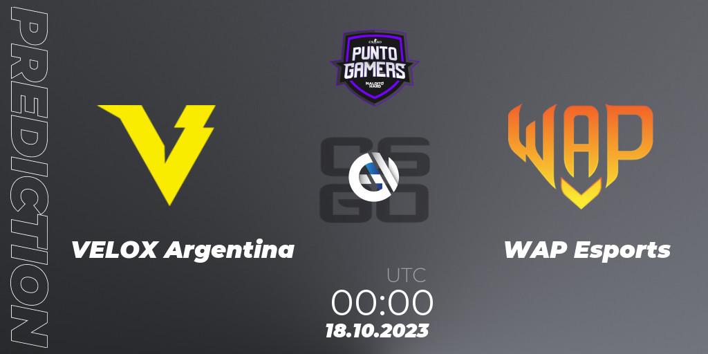 Pronósticos VELOX Argentina - WAP Esports. 18.10.23. Punto Gamers Cup 2023 - CS2 (CS:GO)