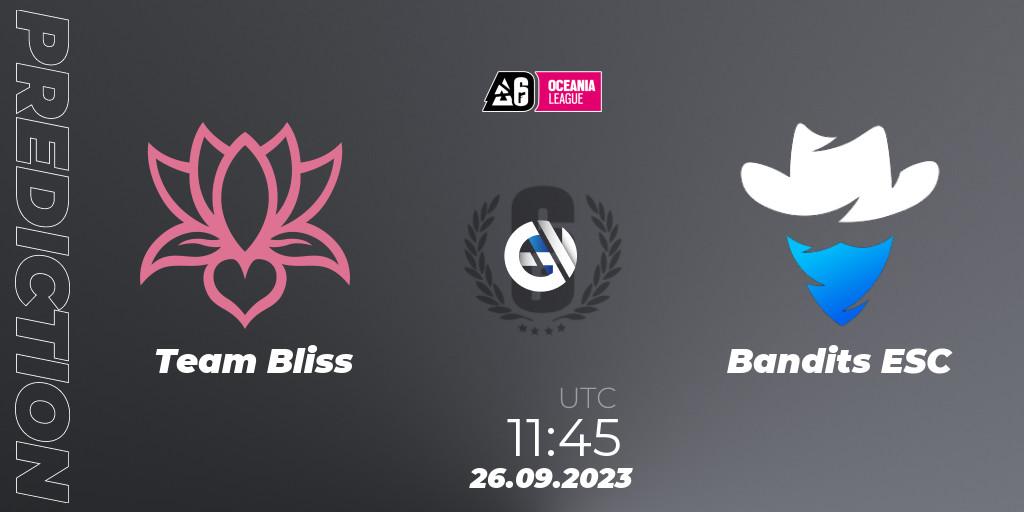 Pronósticos Team Bliss - Bandits ESC. 26.09.2023 at 11:45. Oceania League 2023 - Stage 2 - Rainbow Six
