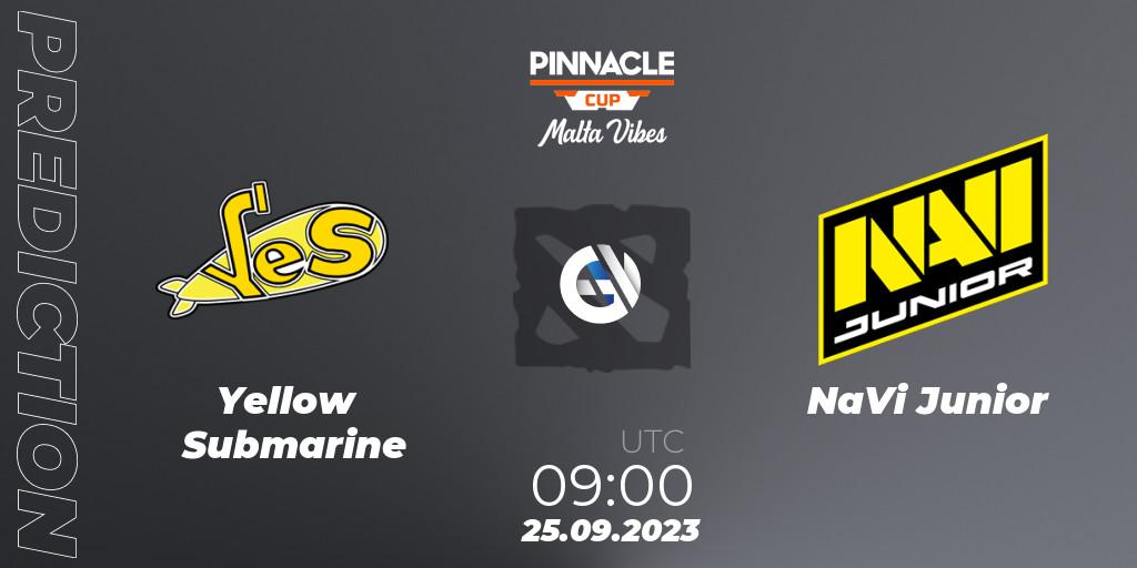 Pronósticos Yellow Submarine - NaVi Junior. 25.09.2023 at 09:02. Pinnacle Cup: Malta Vibes #4 - Dota 2