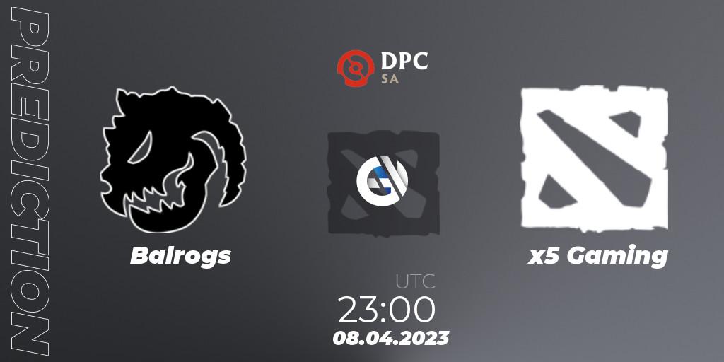 Pronósticos Balrogs - x5 Gaming. 08.04.2023 at 23:40. DPC 2023 Tour 2: SA Division II (Lower) - Dota 2