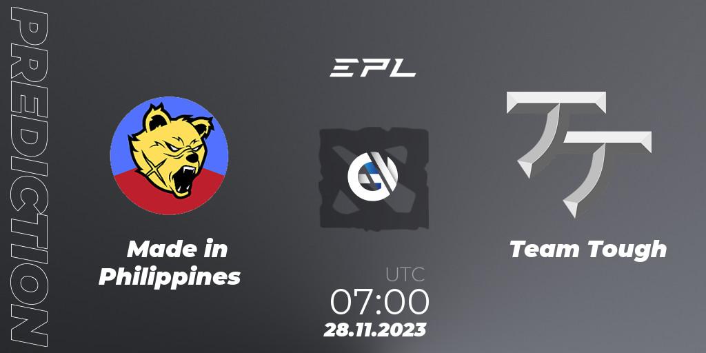 Pronósticos Made in Philippines - Team Tough. 28.11.2023 at 07:05. EPL World Series: Southeast Asia Season 1 - Dota 2