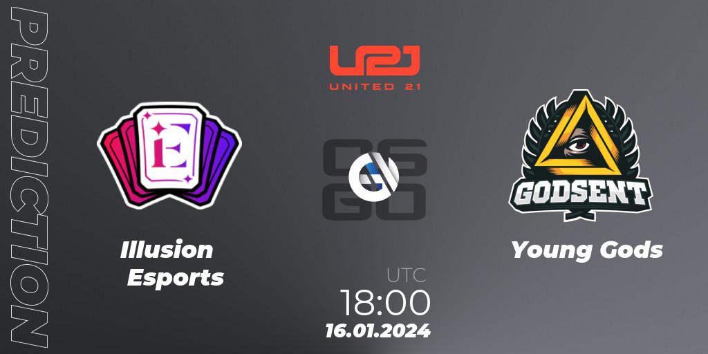 Pronósticos Illusion Esports - Young Gods. 16.01.2024 at 18:00. United21 Season 10: Division 2 - Counter-Strike (CS2)