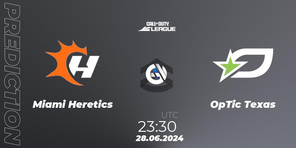 Pronósticos Miami Heretics - OpTic Texas. 28.06.2024 at 23:30. Call of Duty League 2024: Stage 4 Major - Call of Duty