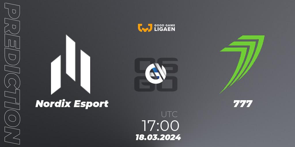 Pronósticos Nordix Esport - 777. 18.03.2024 at 18:00. Good Game-ligaen Spring 2024 - Counter-Strike (CS2)