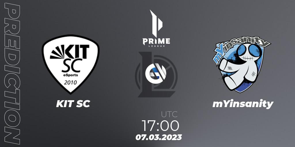 Pronósticos KIT SC - mYinsanity. 07.03.2023 at 17:00. Prime League 2nd Division Spring 2023 - Playoffs - LoL