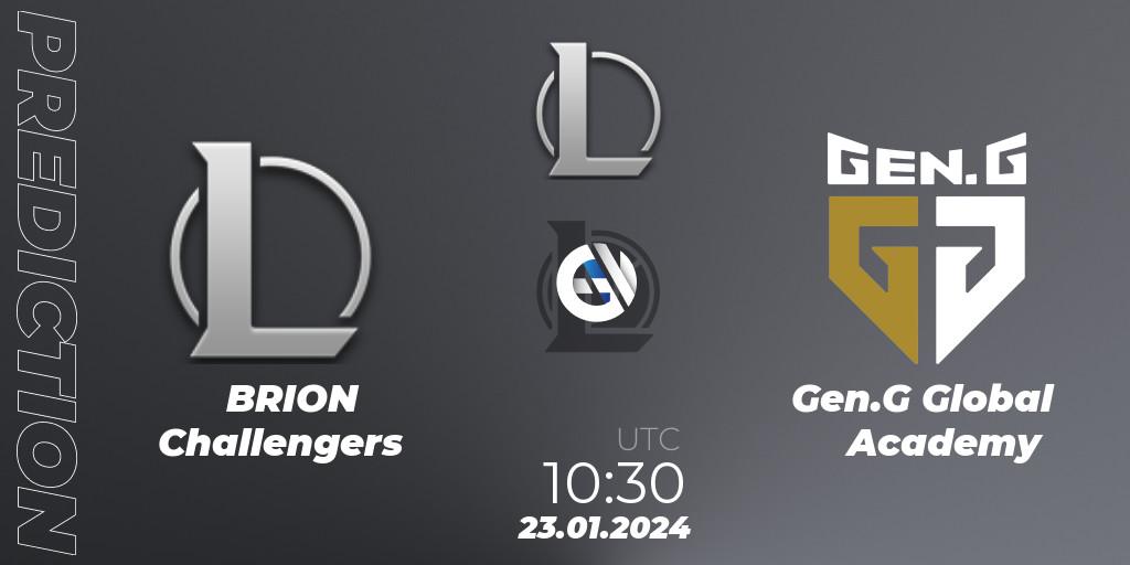 Pronósticos BRION Challengers - Gen.G Global Academy. 23.01.2024 at 10:30. LCK Challengers League 2024 Spring - Group Stage - LoL