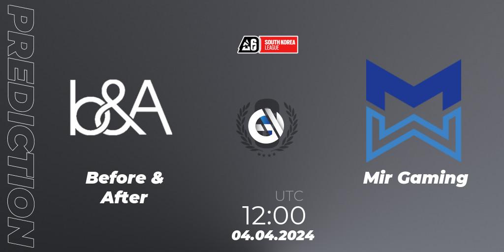 Pronósticos Before & After - Mir Gaming. 05.04.2024 at 12:00. South Korea League 2024 - Stage 1 - Rainbow Six