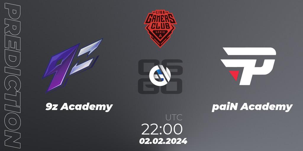 Pronósticos 9z Academy - paiN Academy. 02.02.2024 at 22:00. Gamers Club Liga Série A: January 2024 - Counter-Strike (CS2)
