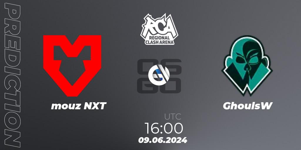 Pronósticos mouz NXT - GhoulsW. 09.06.2024 at 16:00. Regional Clash Arena Europe - Counter-Strike (CS2)