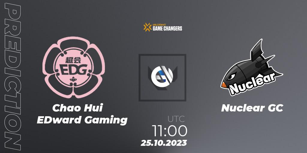 Pronósticos Chao Hui EDward Gaming - Nuclear GC. 25.10.2023 at 11:00. VCT 2023: Game Changers East Asia - VALORANT