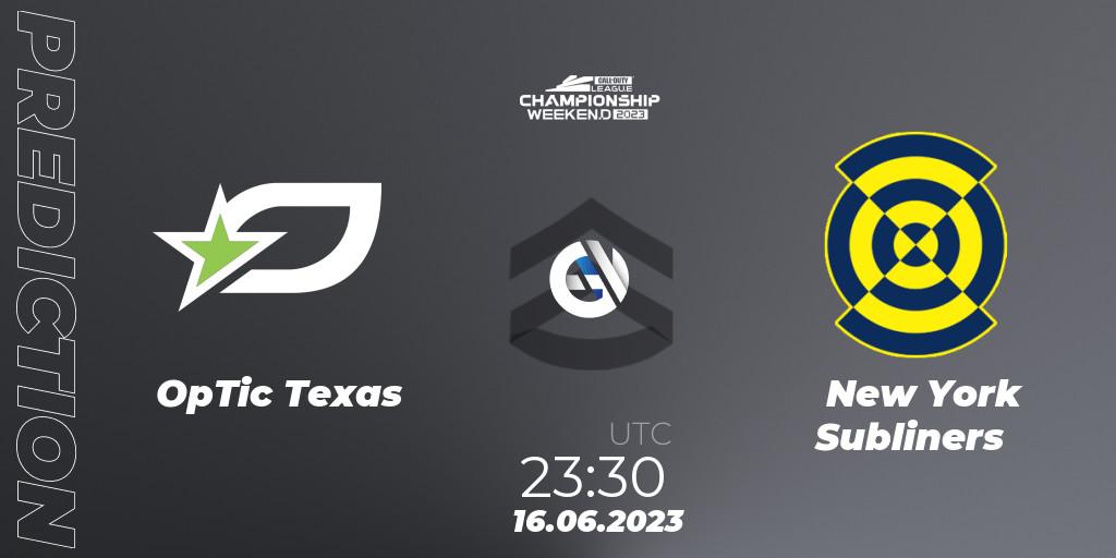 Pronósticos OpTic Texas - New York Subliners. 16.06.2023 at 23:30. Call of Duty League Championship 2023 - Call of Duty
