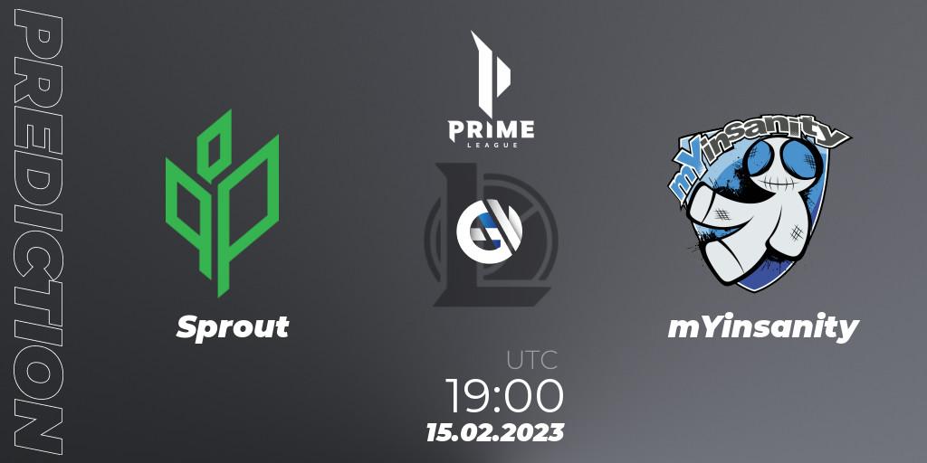 Pronósticos Sprout - mYinsanity. 15.02.2023 at 19:00. Prime League 2nd Division Spring 2023 - Group Stage - LoL