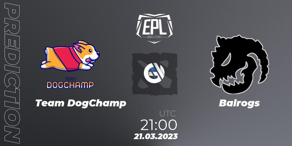 Pronósticos Team DogChamp - Balrogs. 21.03.2023 at 21:01. European Pro League World Series America Season 4 - Dota 2