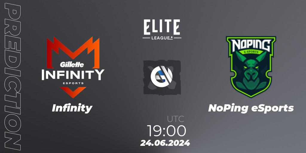 Pronósticos Infinity - NoPing eSports. 24.06.2024 at 18:00. Elite League Season 2: South America Closed Qualifier - Dota 2