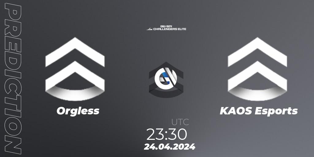 Pronósticos Orgless - KAOS Esports. 24.04.2024 at 23:30. Call of Duty Challengers 2024 - Elite 2: NA - Call of Duty