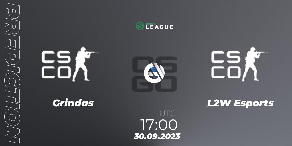 Pronósticos Grindas - L2W Esports. 30.09.2023 at 17:00. ESEA Season 46: Main Division - Europe - Counter-Strike (CS2)
