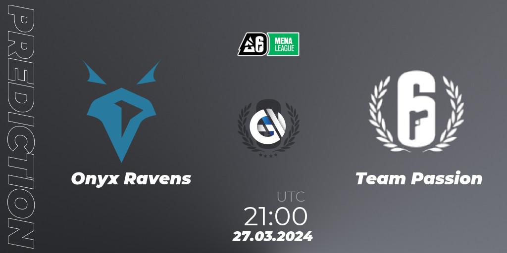Pronósticos Onyx Ravens - Team Passion. 27.03.2024 at 21:00. MENA League 2024 - Stage 1 - Rainbow Six