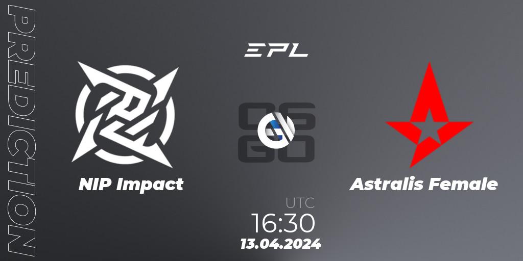 Pronósticos NIP Impact - Astralis Female. 13.04.2024 at 16:30. European Pro League Female Season 1 - Counter-Strike (CS2)
