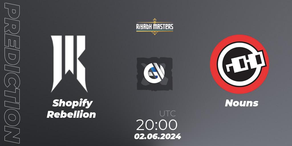 Pronósticos Shopify Rebellion - Nouns. 02.06.2024 at 20:20. Riyadh Masters 2024: North America Closed Qualifier - Dota 2