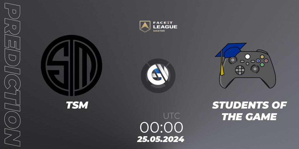 Pronósticos TSM - STUDENTS OF THE GAME. 25.05.2024 at 00:00. FACEIT League Season 1 - NA Master Road to EWC - Overwatch
